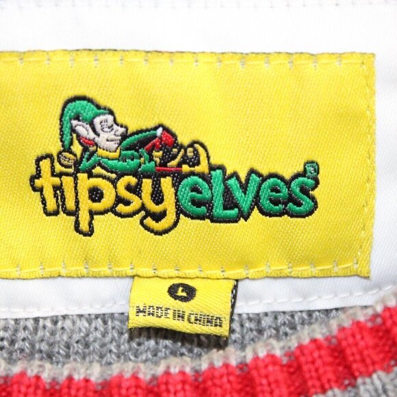 Tipsy Elves Size Large Santa Claws Cat Christmas Sweater Grey Crew Neck - Picture 2 of 3